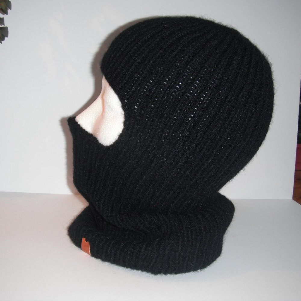 One Hole Balaclava Handmade Face Mask Black Warm Winter Hat Cap Knit One Size